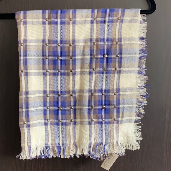 Blugirl Folies Studded Plaid Fringe Scarf Wool - Picture 1 of 3